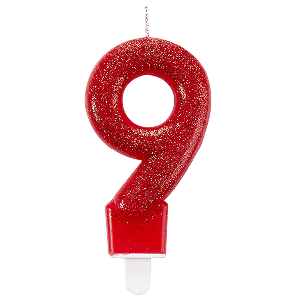 Candle Number 9 Glitter Red